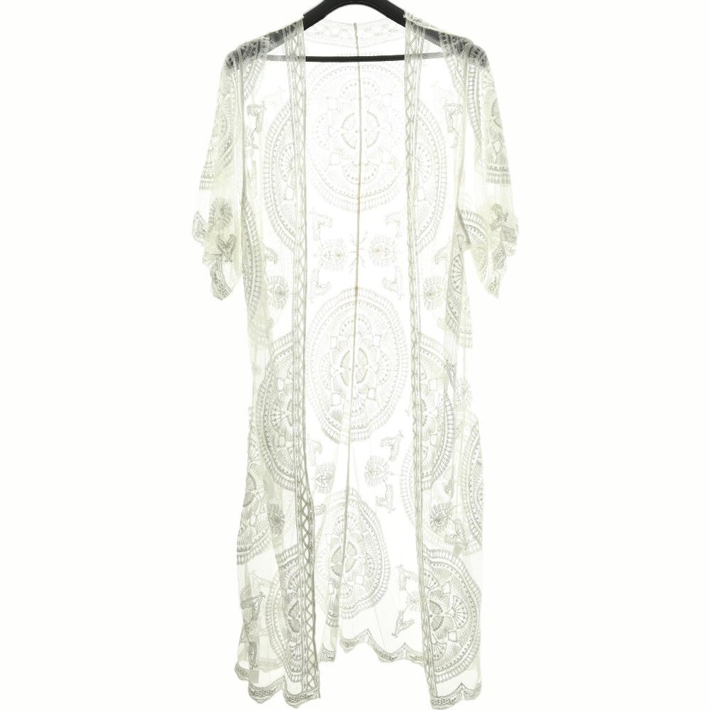Lace Sheer Maxi Cardigan Women M White 100% Cotton